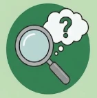 Image of a magnifying glass with a thought bubble of a question mark